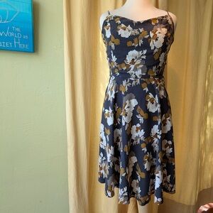 Old Navy Black Floral Adjustable Strap Fit and Flare Sundress